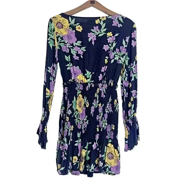 Urban Outfitters UO Black and Purple Smocked Floral Mini Dress Size M - Picture 4 of 7